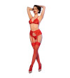 CHILIROSE - CR 4848 ENSEMBLE SOUTIEN-GORGE + STRING + BAS EN DENTELLE ROUGE XL