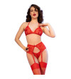 CHILIROSE - CR 4848 ENSEMBLE SOUTIEN-GORGE + STRING + BAS EN DENTELLE ROUGE XL