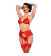 CHILIROSE - CR 4848 ENSEMBLE SOUTIEN-GORGE + STRING + BAS EN DENTELLE ROUGE XL