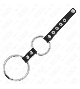 KINK - DOUBLE ANNEAU PÉNIS EN MÉTAL DE 3,8 CM À 5 CM CONNECTÉ AU CUIR