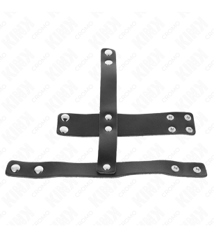 KINK - ANNEAU DE CAGE À PÉNIS EN CUIR AVEC SÉPARATEUR DE BALLES RÉGLABLE