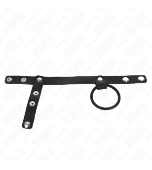 KINK - ANNEAU PÉNIS EN SILICONE 3,8 CM AVEC SÉPARATEUR DE BALLES ET SANGLE EN CUIR 22 X 1,5 CM