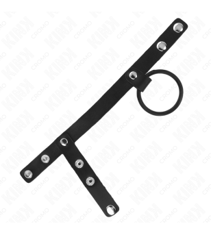 KINK - ANNEAU PÉNIS EN SILICONE 3,8 CM AVEC SÉPARATEUR DE BALLES ET SANGLE EN CUIR 22 X 1,5 CM