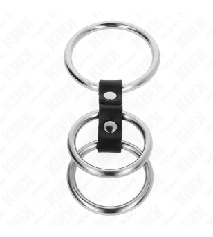 KINK - ANNEAU PÉNIS TRIPLE MÉTAL 3,7 CM À 5 CM CONNECTÉ AU CUIR