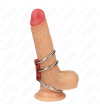 KINK - ANNEAU PÉNIS TRIPLE MÉTAL 3,7 CM À 5 CM CONNECTÉ AVEC DU CUIR ROUGE