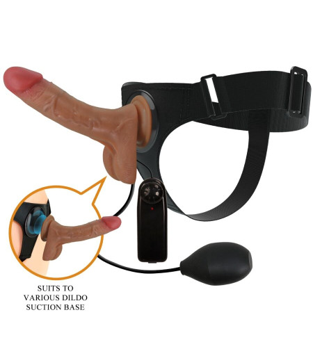 PRETTY LOVE - SLIP HARNAIS UNIVERSEL AVEC GODE VIBRANT ET SQUIRTING 15,5 CM MULATO