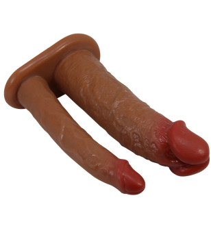 PRETTY LOVE - MANCHON DOUBLE PÉNIS YAIRON AVEC EXTENSION DE 4 CM MULÂTRE