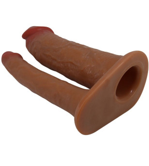 PRETTY LOVE - MANCHON DOUBLE PÉNIS YAIRON AVEC EXTENSION DE 4 CM MULÂTRE