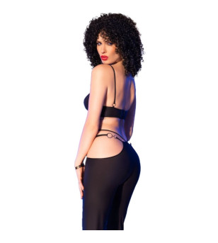 CHILIROSE - CR 4851 ENSEMBLE TOP ET LEGGINGS NOIRS AVEC ACCESSOIRES DORÉS L