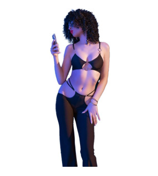 CHILIROSE - CR 4851 ENSEMBLE TOP ET LEGGINGS NOIRS AVEC ACCESSOIRES DORÉS L