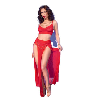 CHILIROSE - CR 4850 ENSEMBLE TOP ET LEGGINGS ROUGE AVEC ACCESSOIRES DORÉS XL