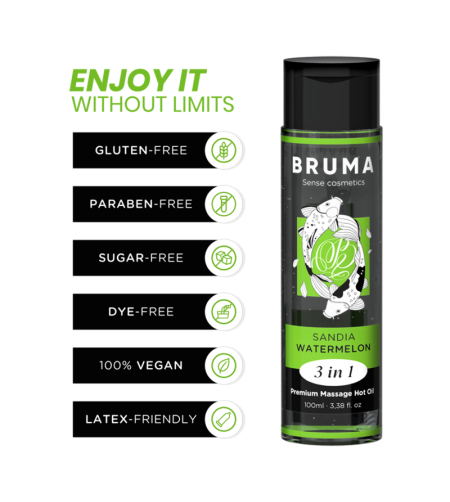 BRUMA - HUILE DE MASSAGE PREMIUM EFFET CHALEUR SAVEUR DE PASTÈQUE 3 EN 1 - 100 ML