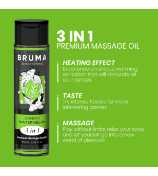 BRUMA - HUILE DE MASSAGE PREMIUM EFFET CHALEUR SAVEUR DE PASTÈQUE 3 EN 1 - 100 ML