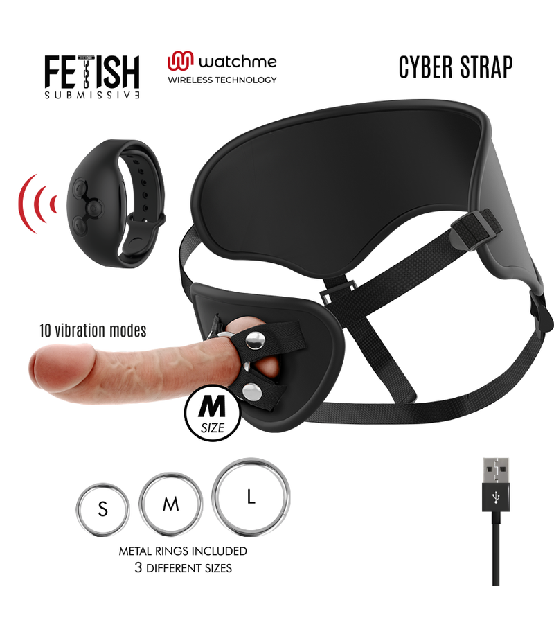 FETISH SUBMISSIVE CYBER STRAP - HARNAIS AVEC TÉLÉCOMMANDE DILDO WATCHME M TECHNOLOGIE