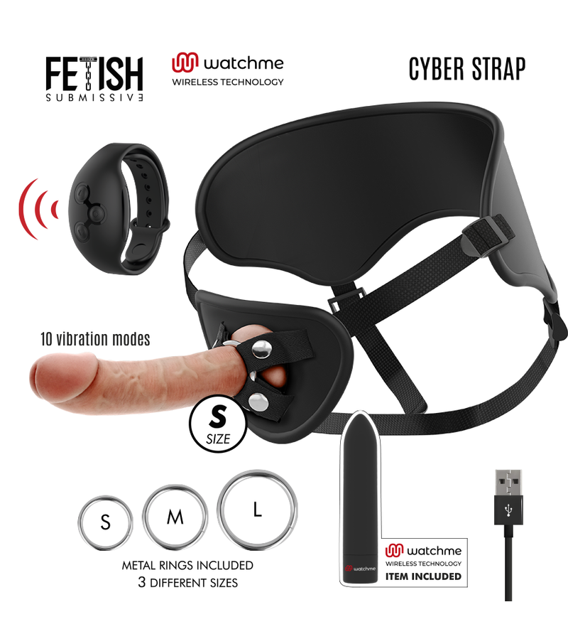 FETISH SUBMISSIVE CYBER STRAP - HARNAIS AVEC GODE ET TÉLÉCOMMANDE BULLET TECHNOLOGIE WATCHME S