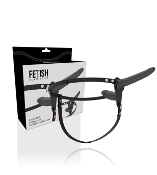 FETISH SUBMISSIVE HARNESS - VIBRATEUR NOIR DOUBLE PÉNÉTRATION
