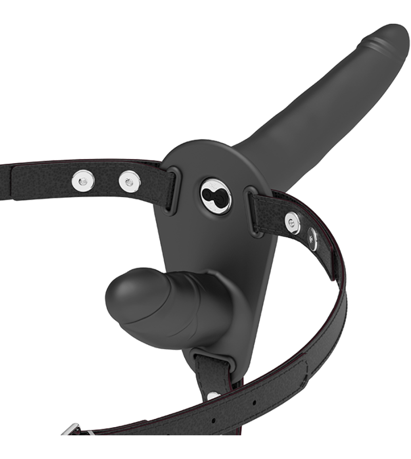 FETISH SUBMISSIVE HARNESS - VIBRATEUR NOIR DOUBLE PÉNÉTRATION
