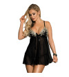 SUBBLIME - BABYDOLL BLACK BEIGE LACETS FLORAUX L / XL