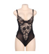 SUBBLIME - QUEEN PLUS DENTELLE FLORALE ET TEDDY NOIR  FRANGES