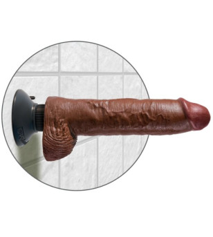 KING COCK - GODE VIBRATEUR AVEC TESTICULES 25.5 CM COULEUR MARRON