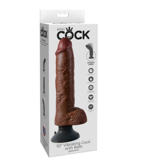 KING COCK - GODE VIBRATEUR AVEC TESTICULES 25.5 CM COULEUR MARRON