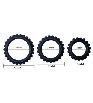 BAILE - TITAN SET 3 PCS COCK RING NOIR 2.8 + 2.4 + 1.9 CM